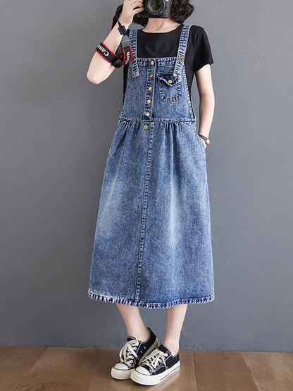xakxx Original Sleeveless With Pocket Denim Dress
