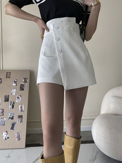 xakxx High Waisted Irregular Clipping Solid Color Culotte Shorts Bottoms