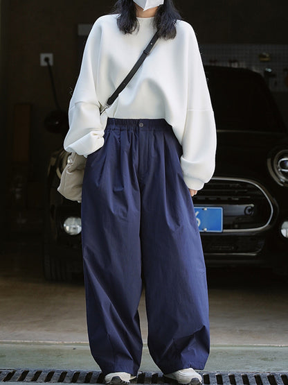 xakxx High Waisted Loose Solid Color Casual Pants Bottoms