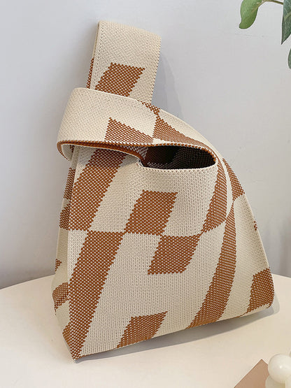 xakxx Contrast Color Letter Print Woven Bags Handbag