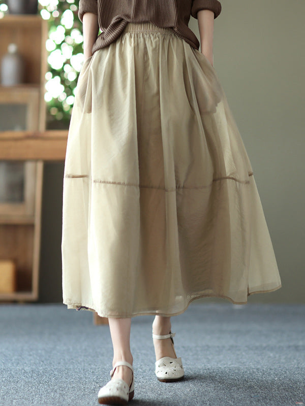 xakxx Simple Loose Solid Color Split-Joint Bubble Skirt