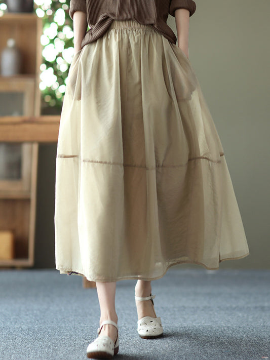 xakxx Simple Loose Solid Color Split-Joint Bubble Skirt
