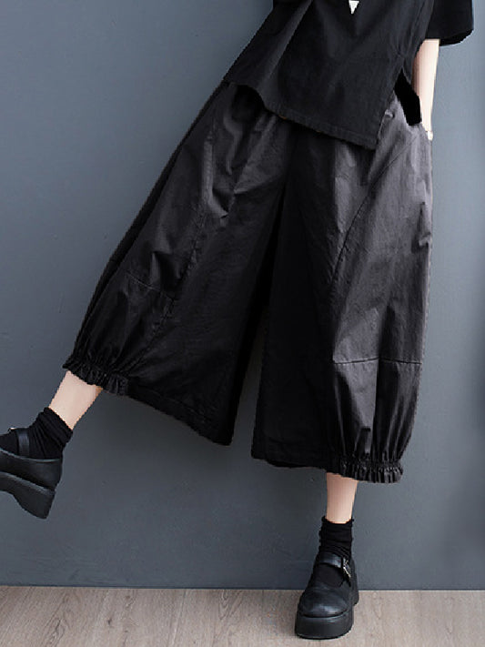 xakxx Ninth Pants Wide Leg Solid Color Split-Joint Casual Pants Bottoms