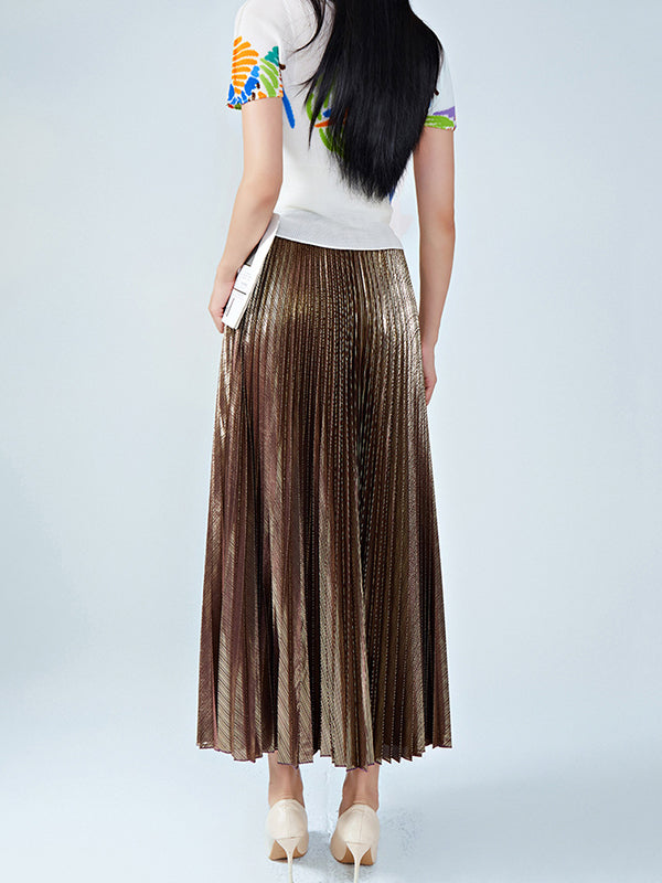xakxx Loose Metallic Pleated Skirts Bottoms