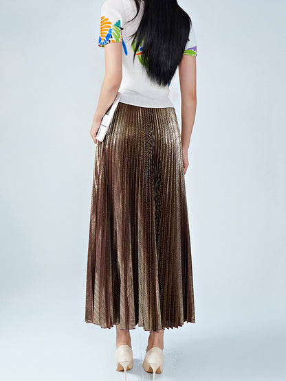xakxx Loose Metallic Pleated Skirts Bottoms
