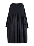 xakxx Simple Loose Black Split-Joint Long Sleeves Midi Dress