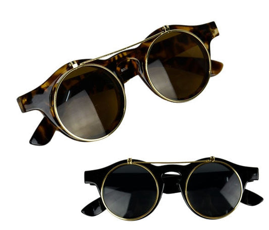 xakxx Women's Mens Retro Style Flip Up Round Steampunk Sunglasses