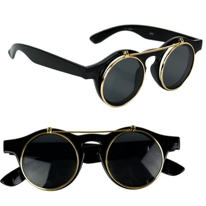 xakxx Women's Mens Retro Style Flip Up Round Steampunk Sunglasses