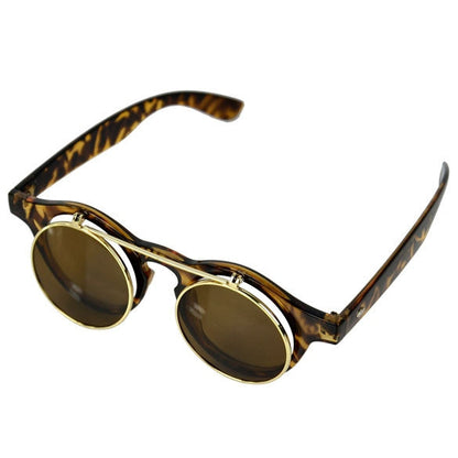 xakxx Women's Mens Retro Style Flip Up Round Steampunk Sunglasses
