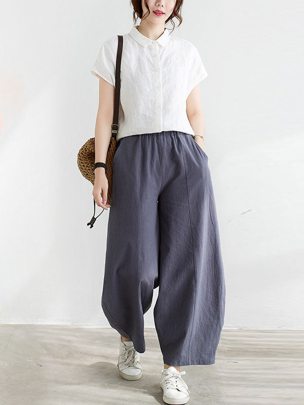 xakxx Wide Leg Loose Elasticity Solid Color Casual Pants Bottoms