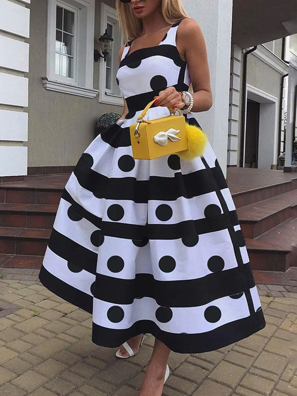 xakxx Sleeveless Polka-Dot Square-Neck Midi Dresses