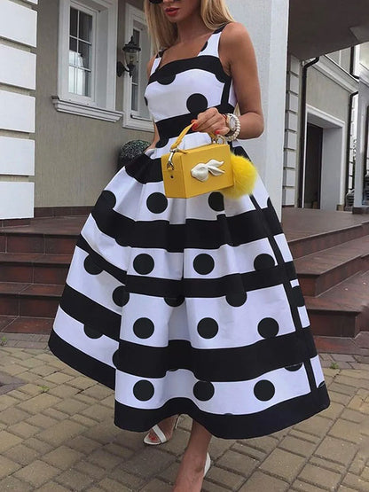 xakxx Sleeveless Polka-Dot Square-Neck Midi Dresses