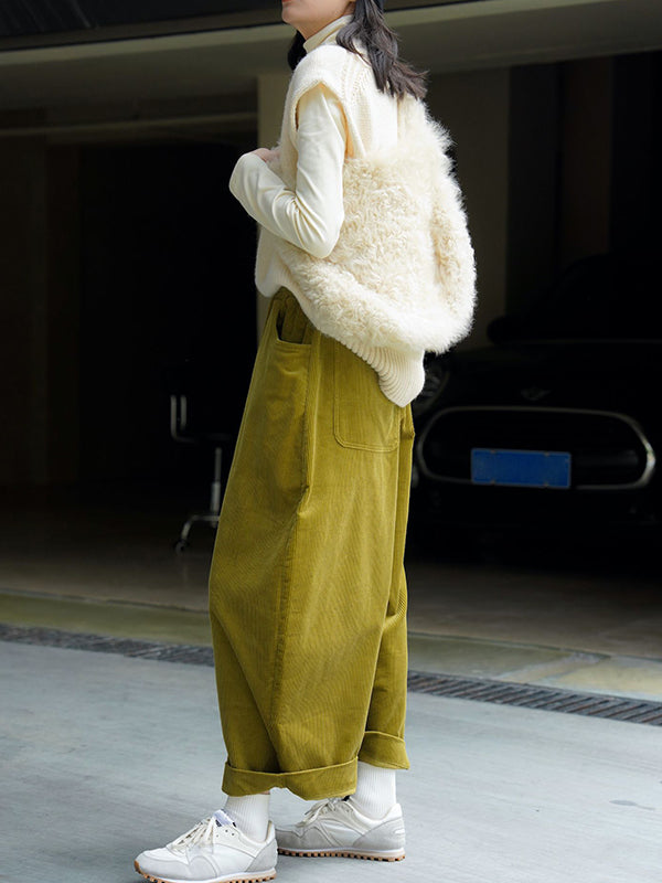xakxx Vintage Corduroy Wide Leg Loose Solid Color Pants