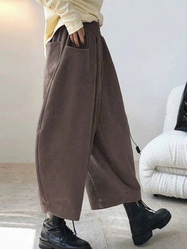 xakxx Harem Pants Wide Leg Elasticity Solid Color Split-Joint Pants Trousers