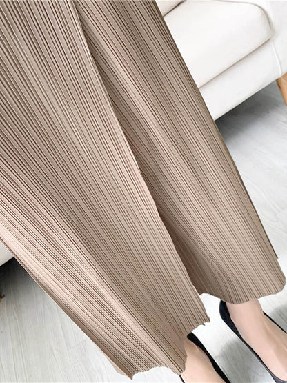 xakxx Column Irregularity Pleated Solid Color Casual Pants Bottoms