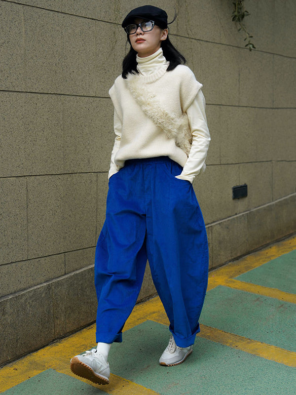 xakxx Vintage Corduroy Wide Leg Loose Solid Color Pants