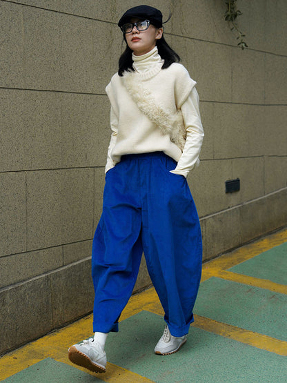 xakxx Vintage Corduroy Wide Leg Loose Solid Color Pants