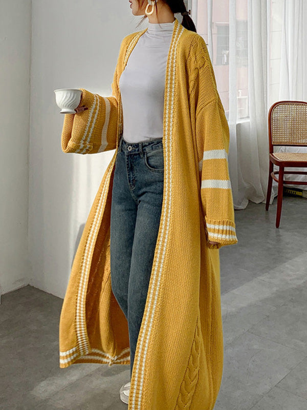 xakxx Urban Loose Contrast Color Striped Cardigan Coat