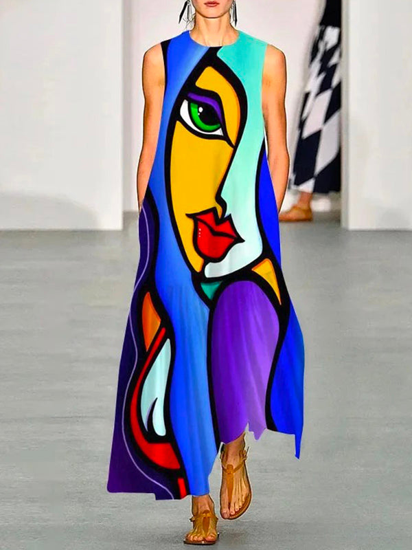xakxx Sleeveless Figure Printed Round-Neck Maxi Dresses