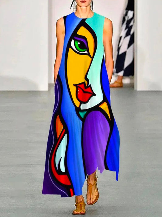 xakxx Sleeveless Figure Printed Round-Neck Maxi Dresses