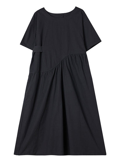 xakxx Casual Half Sleeves Loose Solid Color Round-Neck Midi Dresses