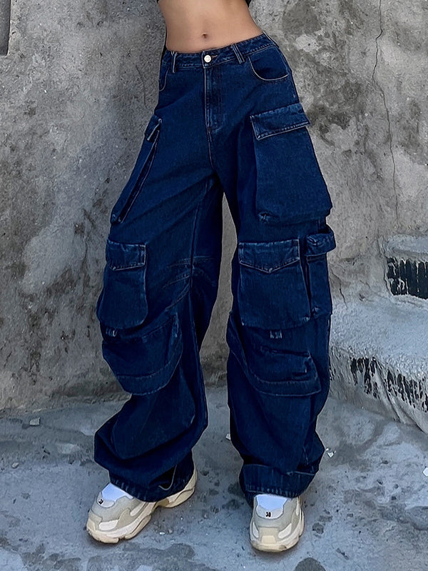 xakxx Original Wide Leg Loose Split-Joint With Big Pockets Jean Pants Bottoms