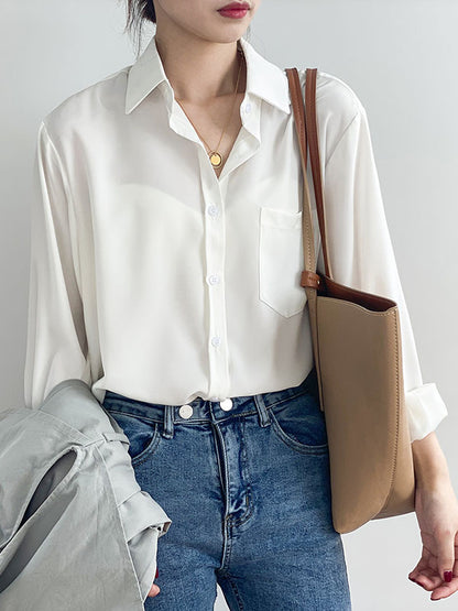 xakxx Urban Solid Color Lapel Long Sleeves Blouse