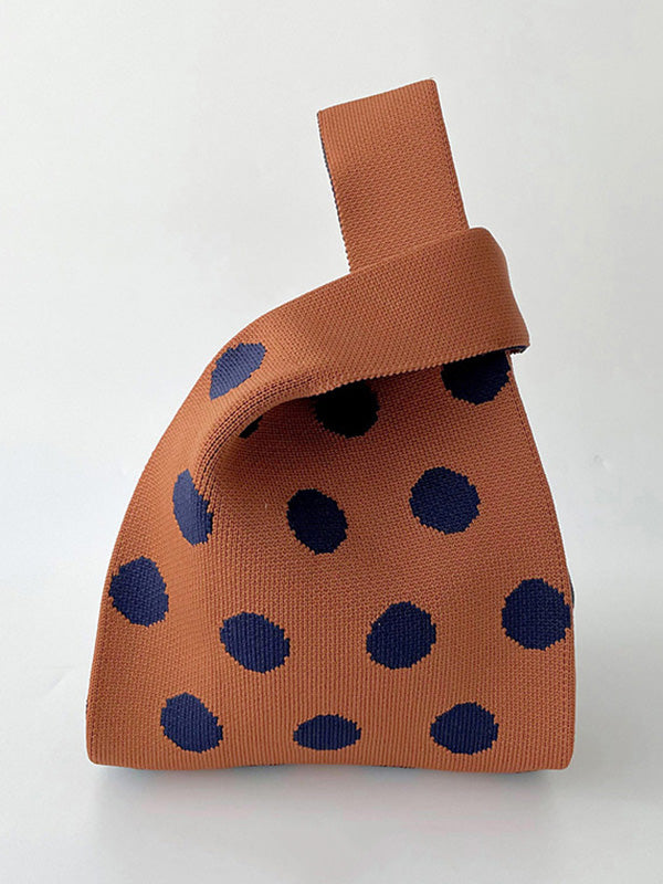 xakxx Contrast Color Polka-Dot Split-Joint Woven Bags Handbags