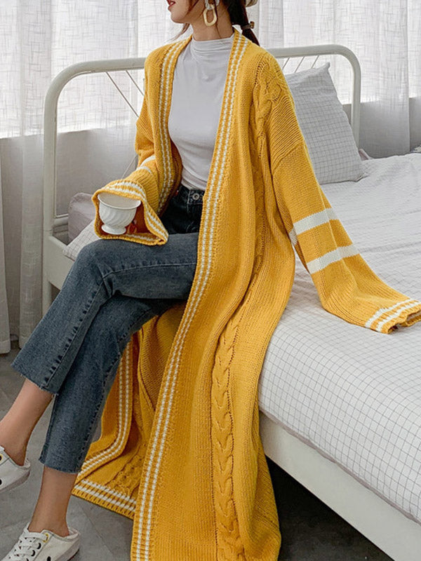 xakxx Urban Loose Contrast Color Striped Cardigan Coat