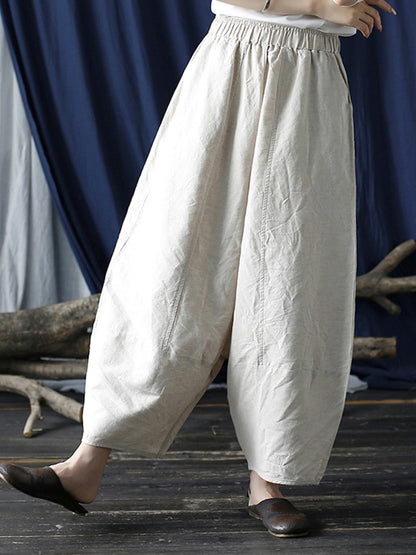 xakxx Simple Solid Color Elasticity Waisted Wide Leg Pants