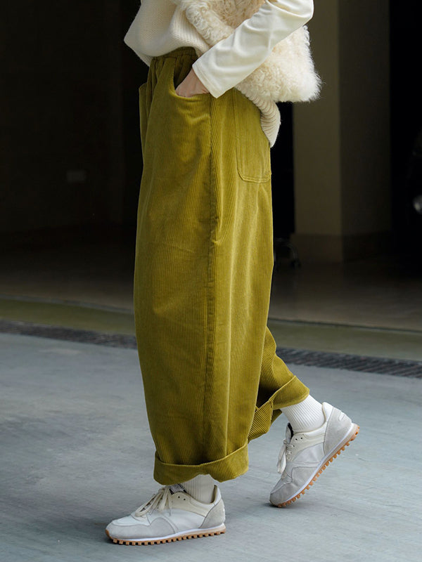 xakxx Vintage Corduroy Wide Leg Loose Solid Color Pants