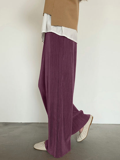 xakxx Casual Solid Color Pleats Capri-Pants Bottoms