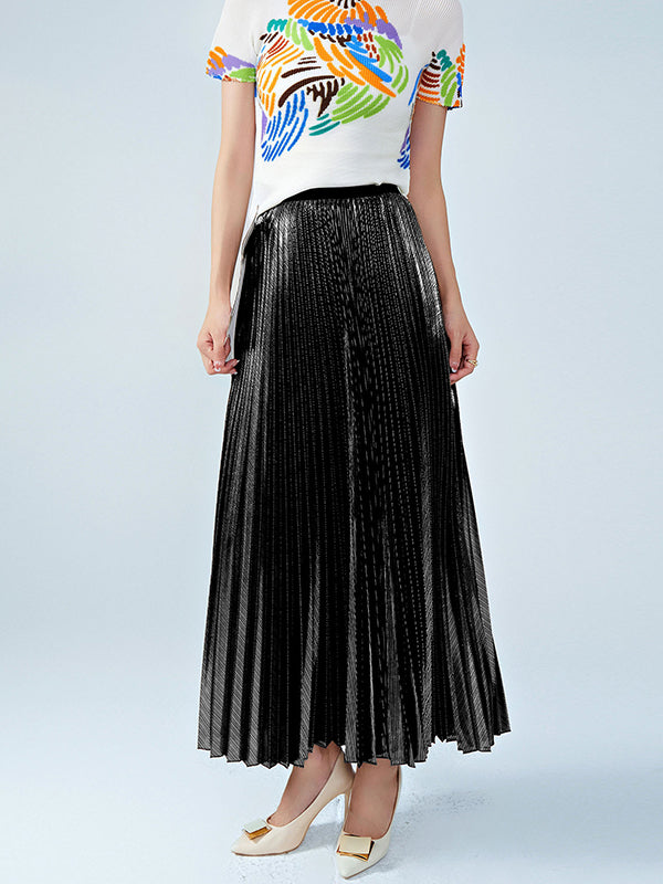 xakxx Loose Metallic Pleated Skirts Bottoms