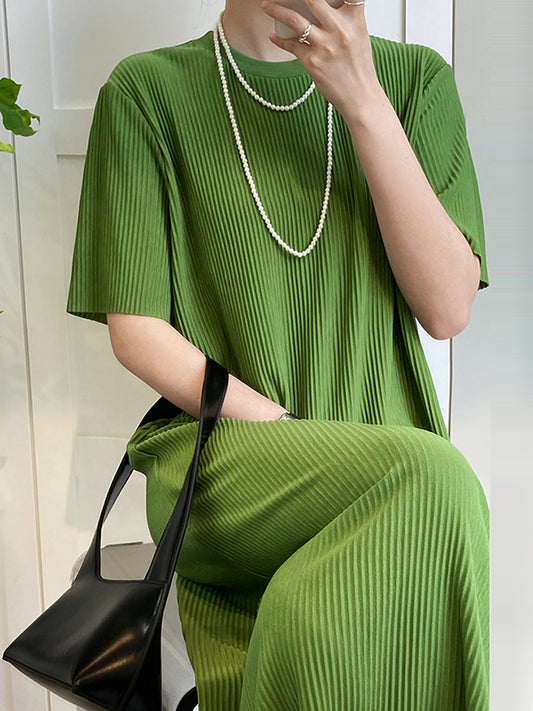 xakxx Original Casual Pleated Solid Color Midi Dress