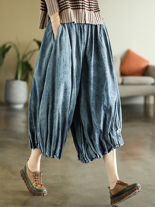 xakxx Vintage Elastic Waist Wide Leg Over Size Jean Pants