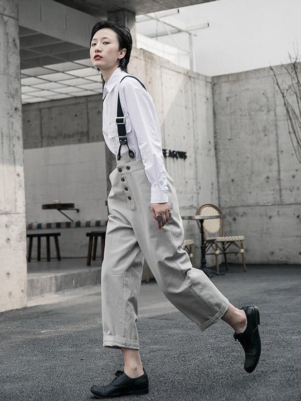 xakxx Vintage One-Shoulder Multi-Buckle Jumpsuit