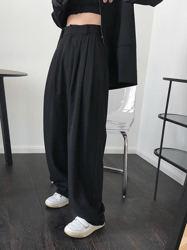 xakxx Solid Color Loose Empire Wide Leg Pants