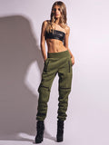 xakxx Stylish High-Waisted Solid Color Zipper Casual Sports Pants