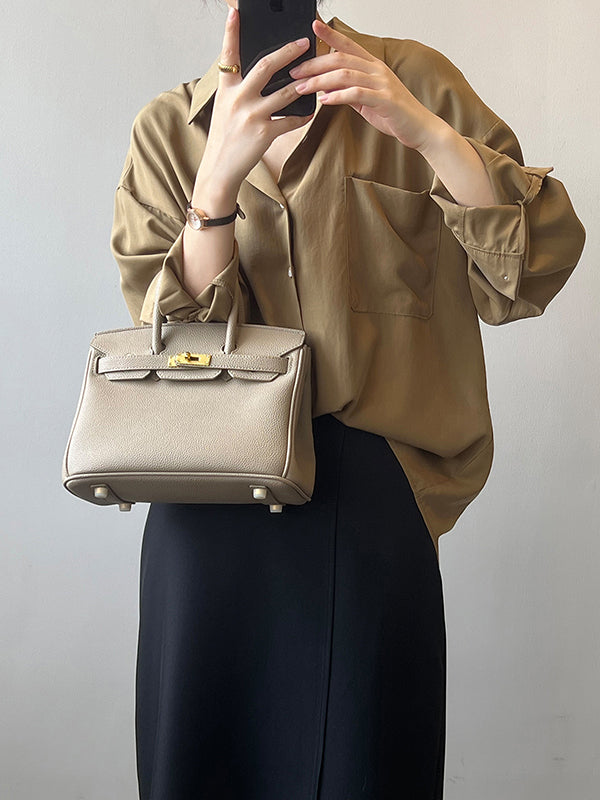 xakxx Vintage Long Sleeves Loose Solid Color Lapel Collar Blouses