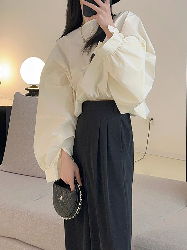 xakxx Batwing Sleeves Loose Elasticity Solid Color Round-Neck Blouses&Shirts Tops