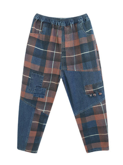 xakxx Original Artistic Retro Plaid Jean Pants