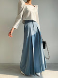 xakxx High Waisted Wide Leg Pleated Solid Color Casual Pants Bottoms Trousers