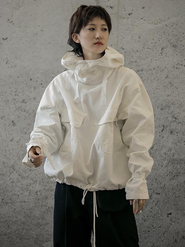 xakxx Loose Solid Drawstring Space Style Hoodie Sweatshirt