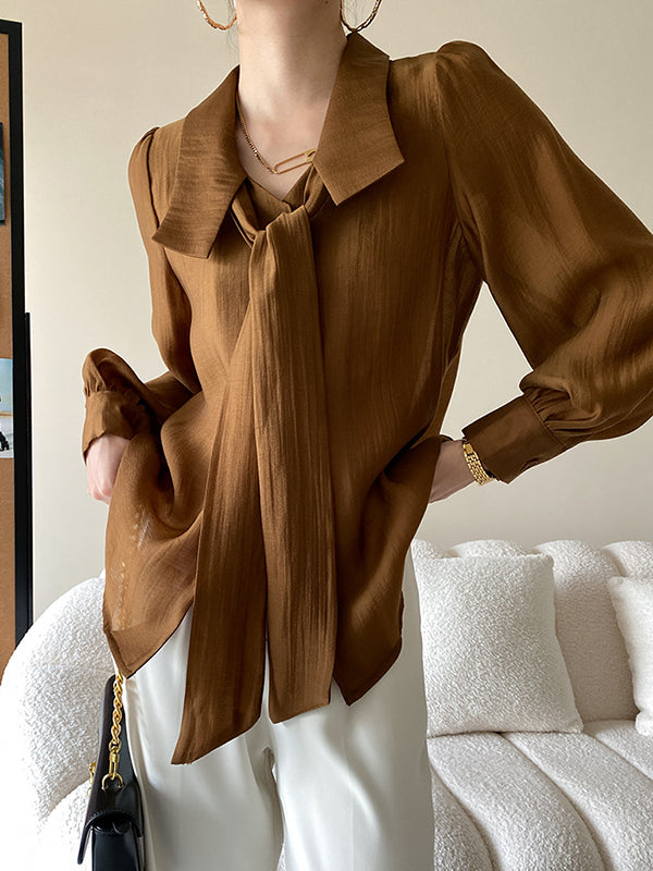 xakxx Urban Loose Long Sleeves Solid Color Lapel Collar Blouses