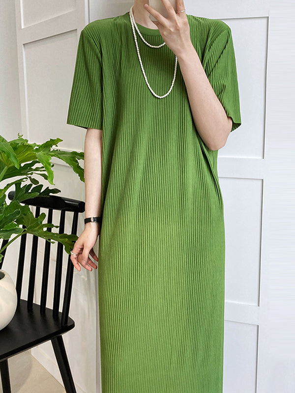 xakxx Original Casual Pleated Solid Color Midi Dress