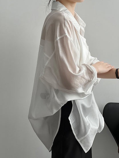 xakxx Irregular Clipping Long Sleeves Solid Color Lapel Blouses&Shirts Tops