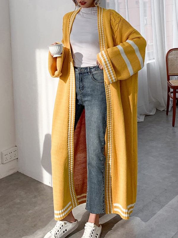 xakxx Urban Loose Contrast Color Striped Cardigan Coat