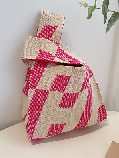 xakxx Contrast Color Letter Print Woven Bags Handbag