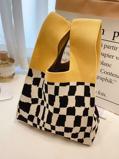xakxx Knitting Checkerboard Zebra-Stripe Striped Bags Accessories Handbags