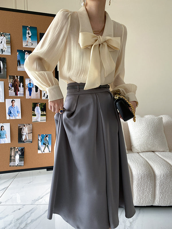 xakxx Urban Loose Long Sleeves Solid Color Lapel Collar Blouses